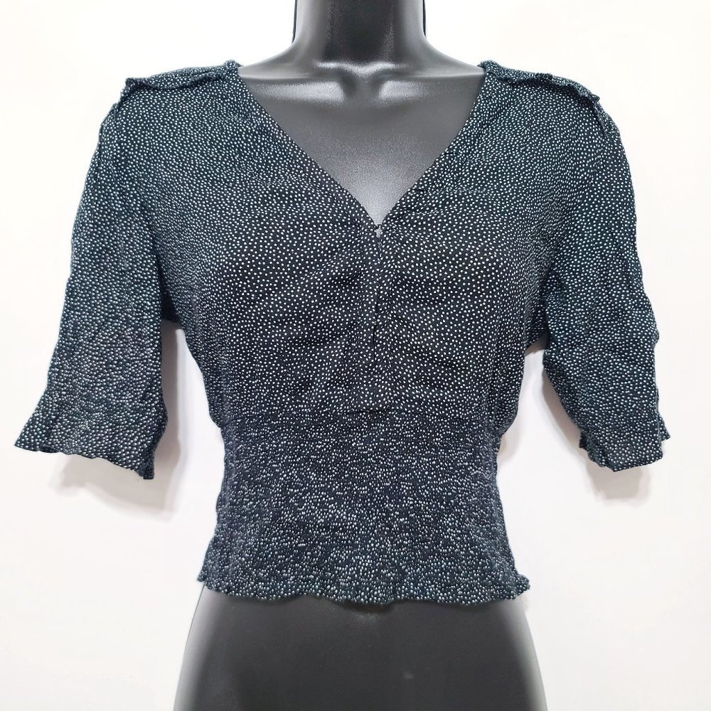 Abercrombie & Fitch Polka Dot V Neck Smocked Blouse [XS]